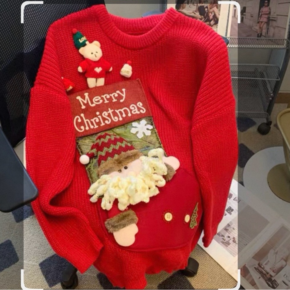 Red Christmas Sweater with Santa Design